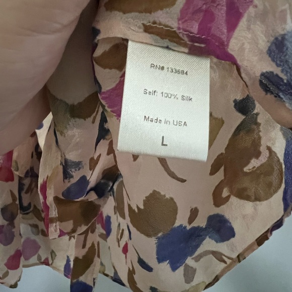 Paper Crown Floral Tie Front Silk Blouse Size Large - Picture 6 of 8